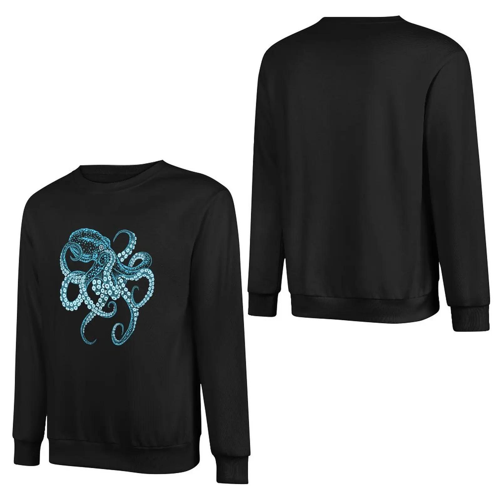 Deep-sea blue kraken octopus in combat stance Pullover Hoodie tracksuit men's winter sweater aesthetic sweatshirts