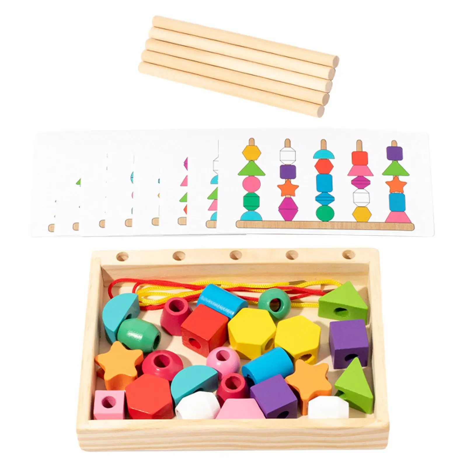 Juego de juguetes con secuencia de cuentas de madera, juguetes Montessori para niños de 2 3 4 5 años