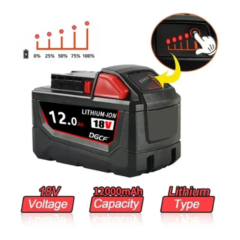 

Original 18V 12.0Ah Replacement Lithium Ion Battery For Milwaukee M18 Power Tool Batteries 48-11-1815 48-11-1850 48-11-1860 Z50