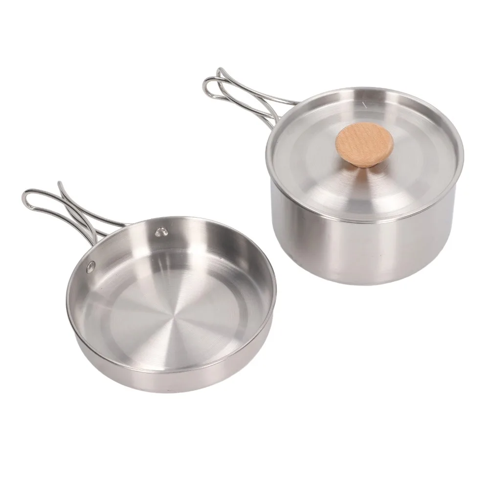 

Набор походной посуды из нержавеющей стали с антипригарным покрытием и сумкой для хранения, легкий и портативный набор кастрюль и сковородок для кемпинга