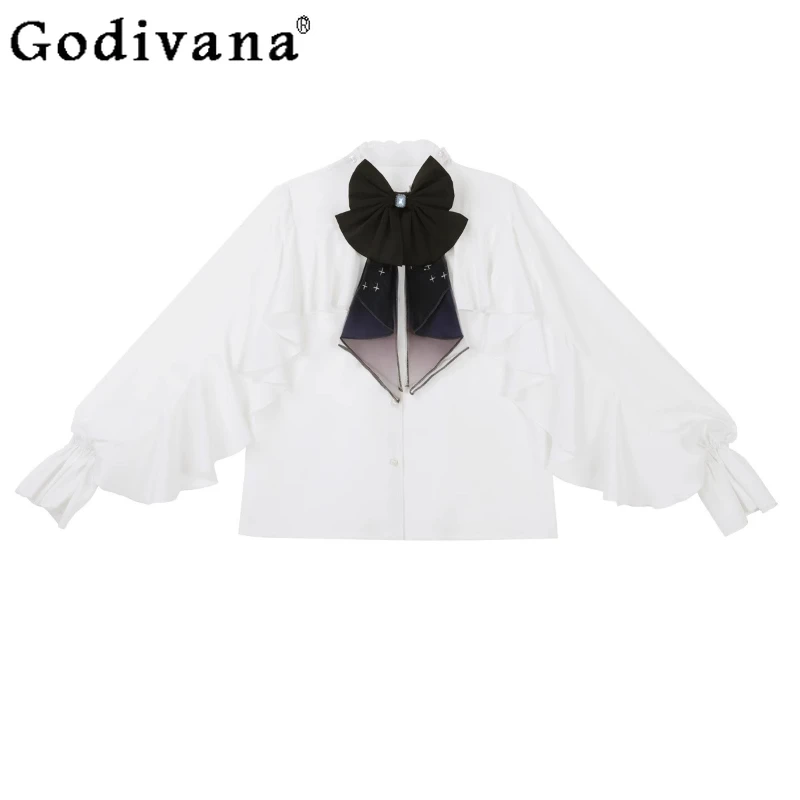 

Lolita Three-dimensional Flower Fishtail Long Skirt Age-reducing Flower Short Skirts Lantern Sleeve White Stand-up Collar Shirt