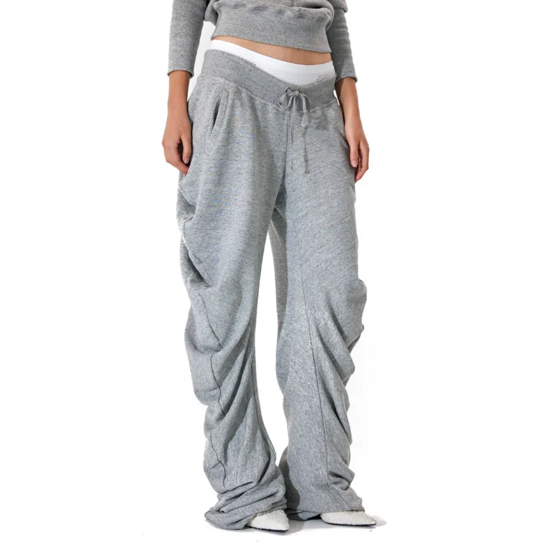 HKSH Women Casual Pants Drawstring Pleated Solid Color Hip Hop Streetwear Fashion Oversized Sporty Bottoms Spring Autumn HK21867