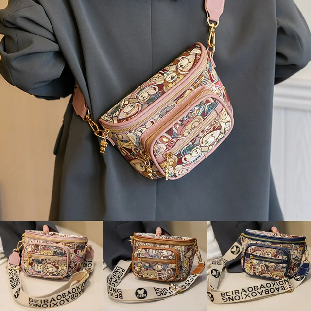 Beibao 2024 nowa pojedyncza torba na ramię Crossbody moda codzienna Instagram torba damska torba podmiejska mały miś wszechstronna torba na klatkę piersiową
