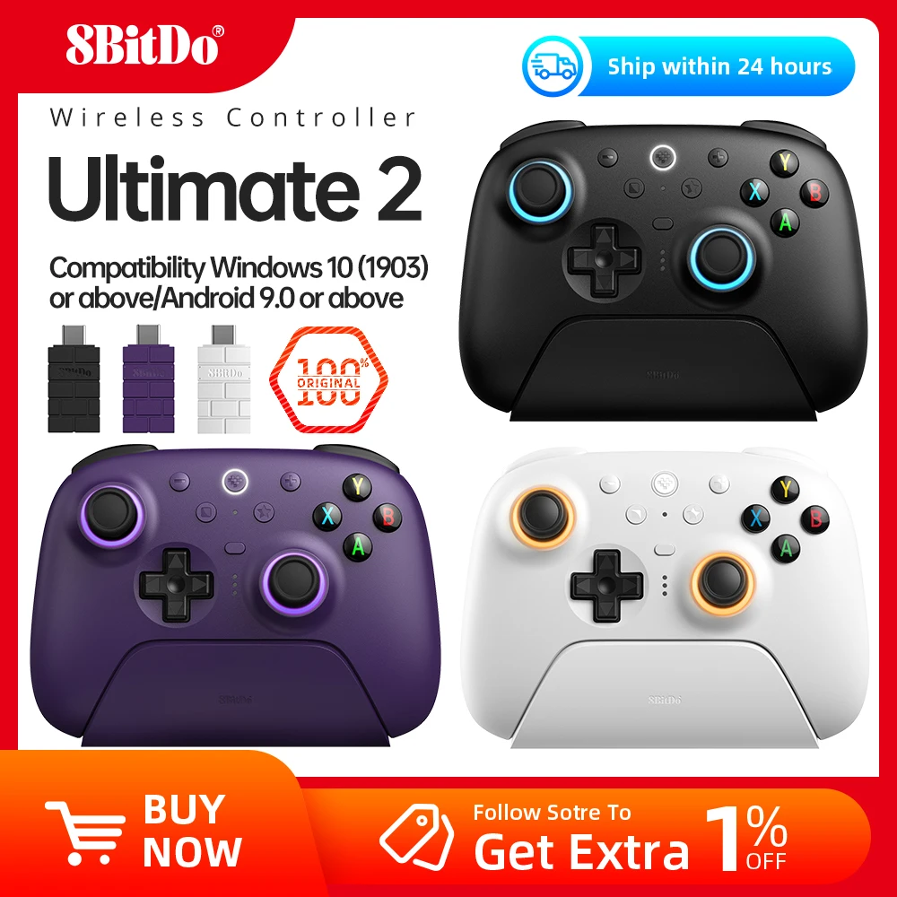 

Беспроводной игровой контроллер 8BitDo Ultimate 2 для ПК/Android с джойстиками TMR, переключаемыми триггерами, контролем движений, 8 скоростями