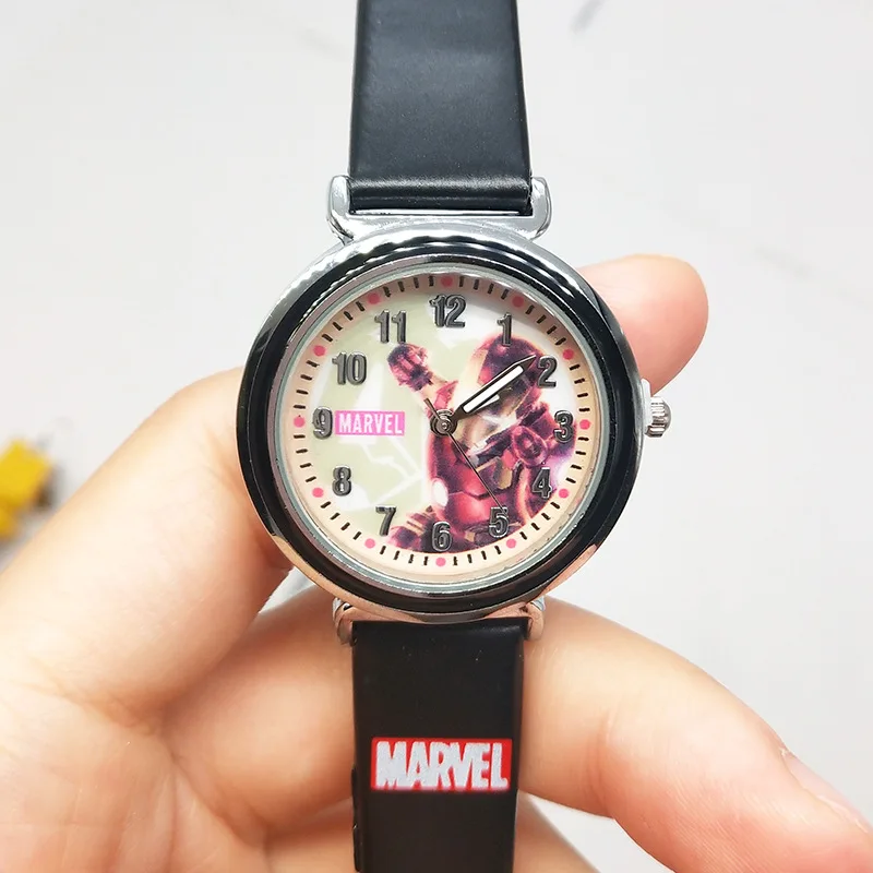 Miniso Anime Cartoon Marvel Captain America Spiderman Iron Man Ronde Quartz Jongens Studenten Horloge Kinderen Lederen Riem Horloge Cadeau