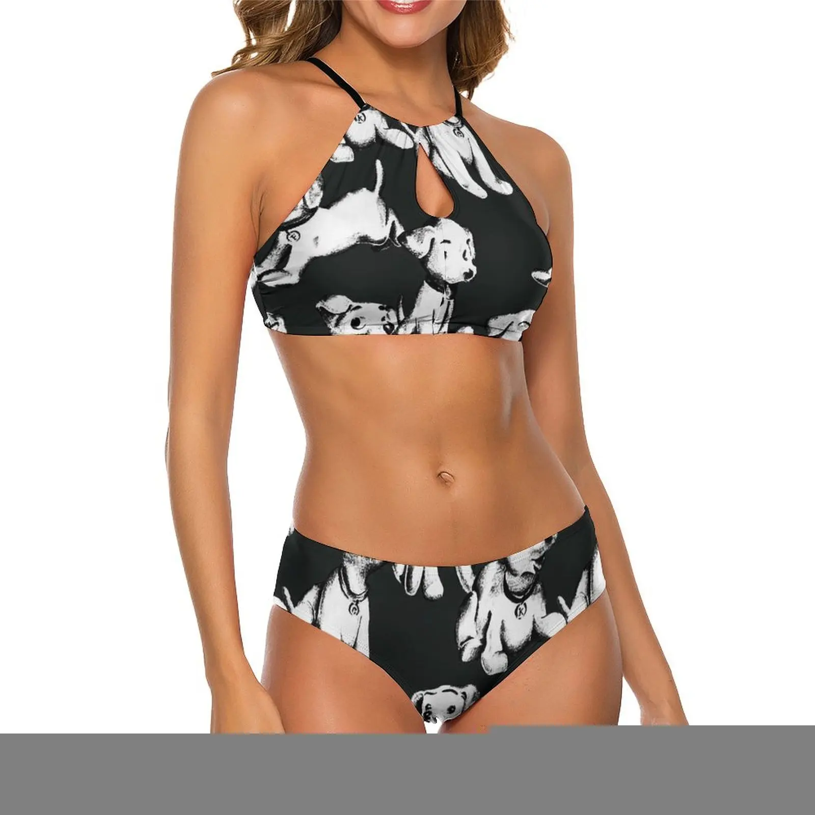 

Happy Dog Bikini Swimsuit Funny White Dogs Swimwear Sexy Push Up Colorful Bikini Set Women Bath Strap Swimsuits