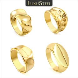 LUXUSTEEL Trendy Irregular Stainless Steel Rings for Women Golden Color Geometric Fashion Simple Finger Ring Jewelry Gifts
