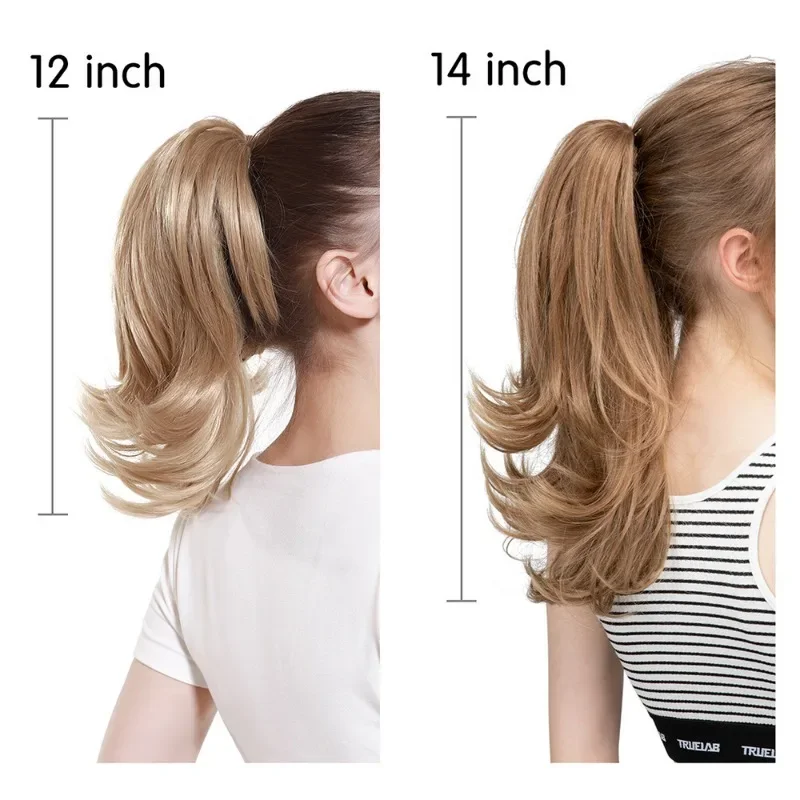 Wig Ponytail 12-14 Inches Slightly Curled Short Curly Hair Claw Clip Ponytail Extension for Women Natural Brown Blonde