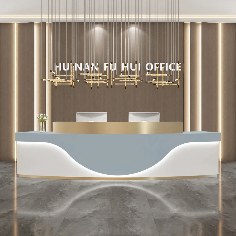 Customized.Luxury Beauty Salon Customize Size Front Desk Half Round Curved Hotel Reception Desk With Led Light for Sale