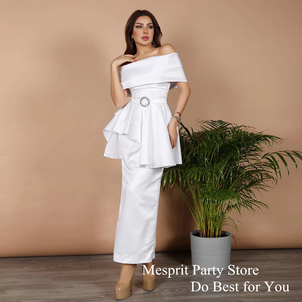 

Mesprit White Evening Dress Mermaid Prom Dresses Boat Neck Off The Shoulder Peplum Occasion Dress Saudi Wedding Party Gown