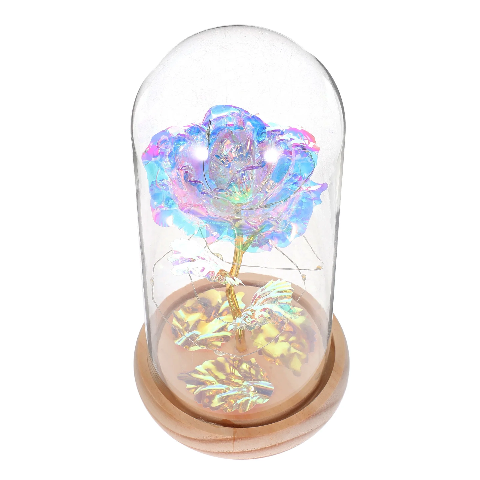 

Glass Dome LED Eternal Flower Artificial Rose Decoration White Color Romantic Valentine Adornment Bridal Wedding Gift