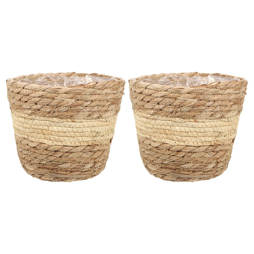 

2Pcs Hand-Woven Straw Flower Basket Rustic Durable Storage Basket for Flowers Plants Indoor Outdoor Use Woven Plant Pot