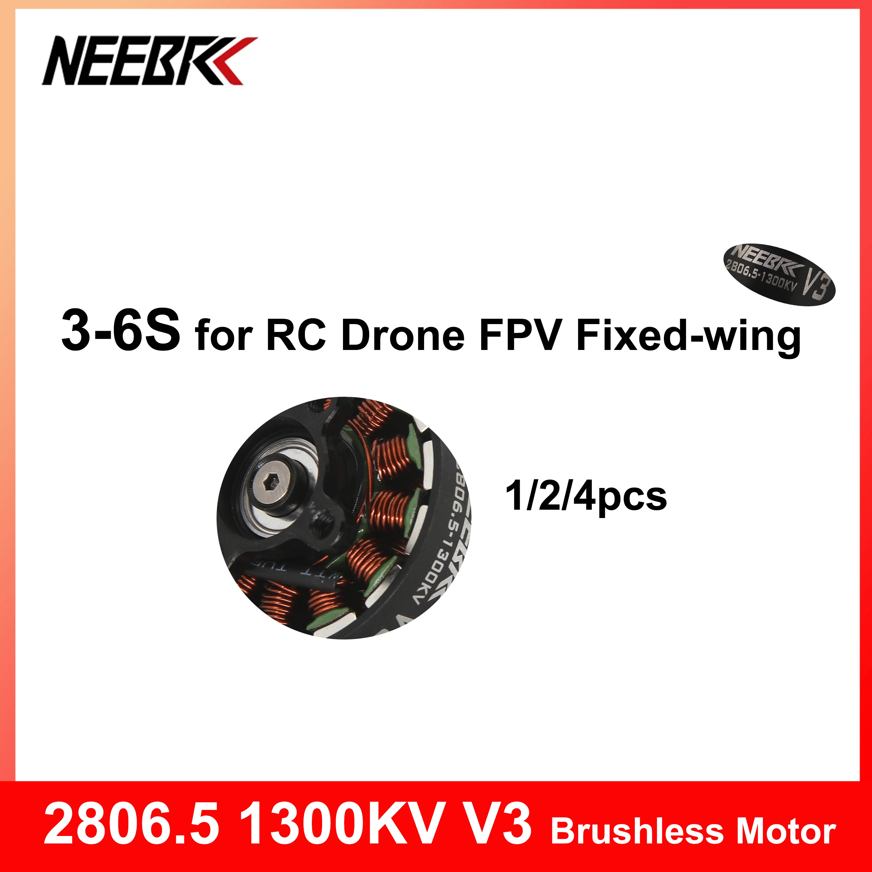 1/2/4pcs NEEBRC Brushless Motor 2806.5 1300KV V3 Multi-axis Outrunner 3-6S for RC Drone FPV Fixed-wing Multicopter Racing Plane