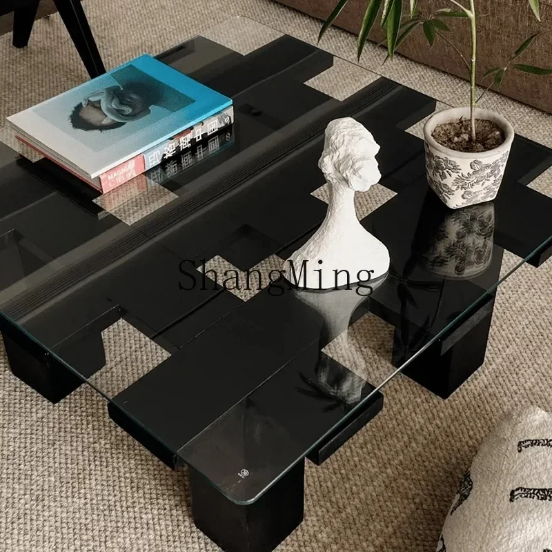 

CLsolid wood quiet wind coffee black tea table modern Chinese retro art living room lobby balcony glass simple