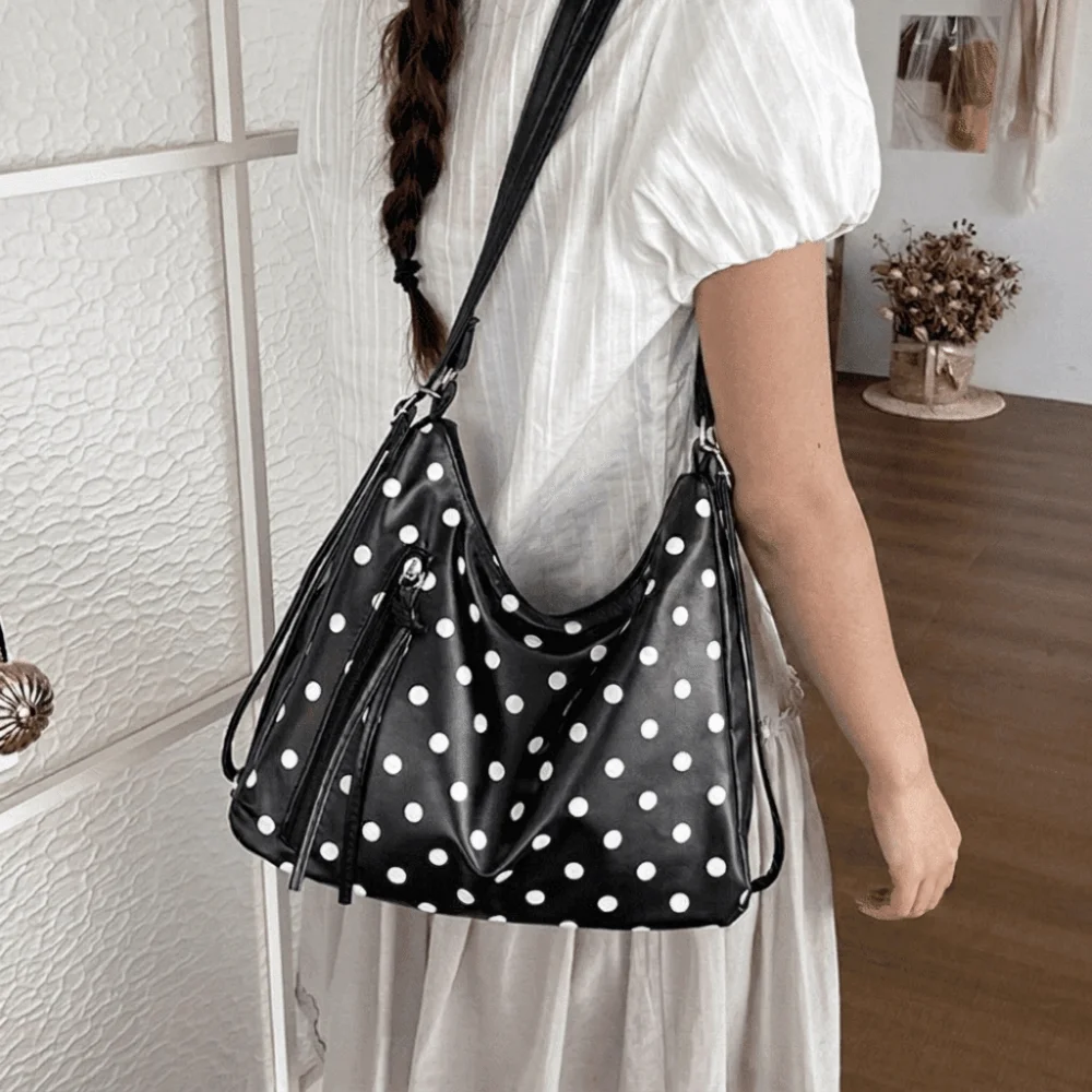 Fashion PU Leather Polka Dot Shoulder Bag Lightweight Backpack Tote Bag Large Capacity Korean Style Bucket Handbag Women's Gift