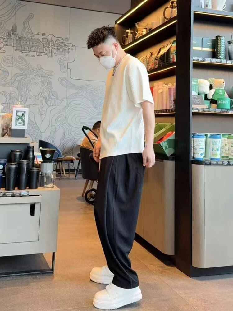 

Summer New mat Lightweight Ice Sensation Casual Drapey Straight Leg Pants Loose Feel ort Sve Luxury Set Men's Wear