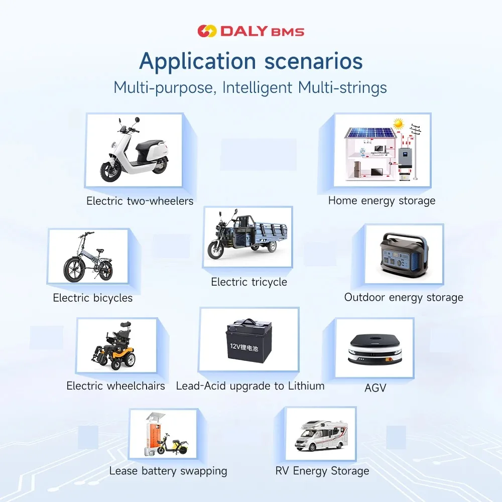 デイリー アクティブ バランス スマートBMS（BT、WiFi、RS485、CAN対応）4S 12V、8S 24V、16S 48V、24S 72V、40A、100A、150A、200A、300A、400A、500A（ソーラ/EV用）