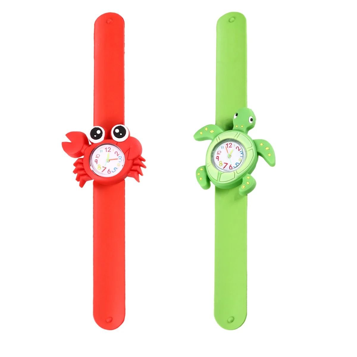 2Pcs Kids Watch Cartoon Marine Animal Theme Red Crab Green Sea Turtle Comfortable Wristband Birthday Party Gift Favor