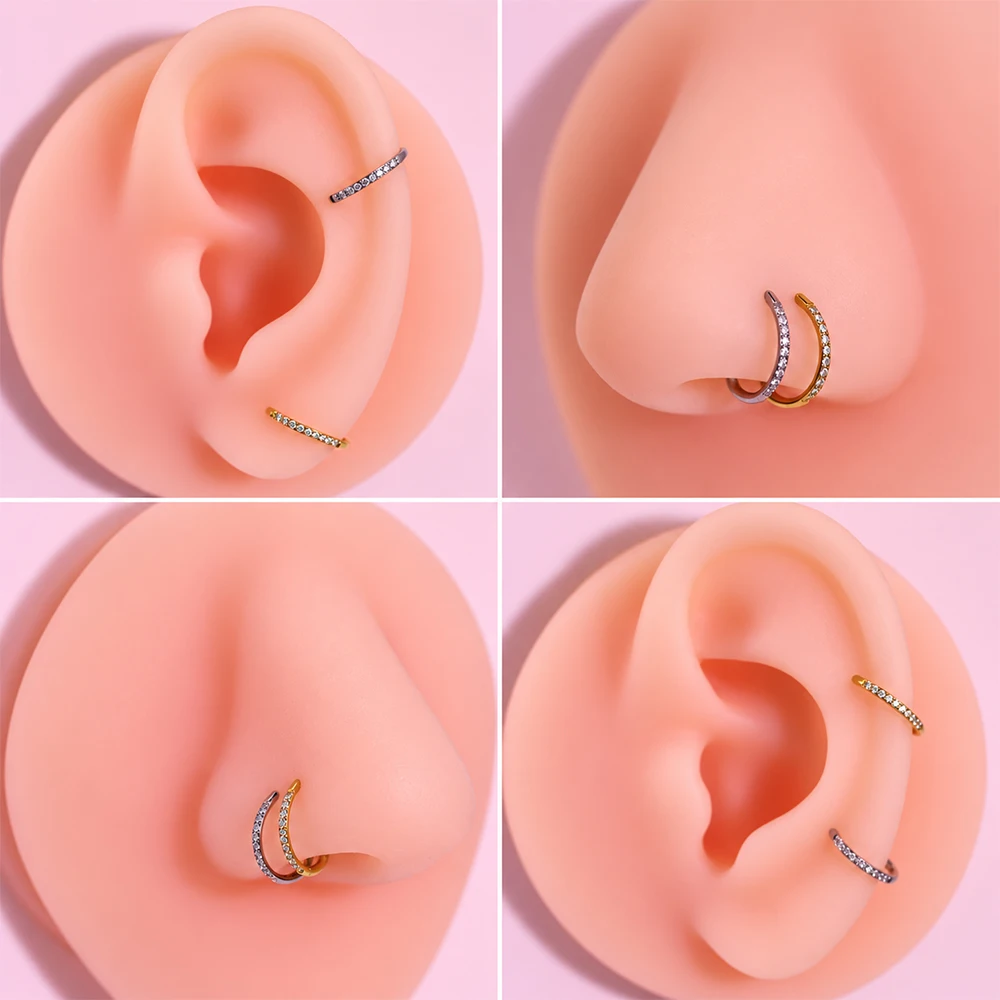 1/10Pcs ASTM F136 Titanium 18G CZ Open D Shape Nose Ring Hoop Tragus Cartilage Retainer Body Piercing Jewelry 8MM 10MM