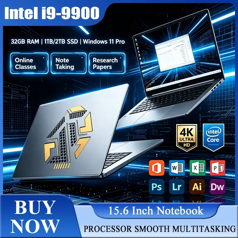 2026 New 15.6'' Laptop Intel Core I9-9900 32GB 2TB Gaming PC Ultra Slim Office Study Computer PC Windows 11 Pro 1920*1080 HD