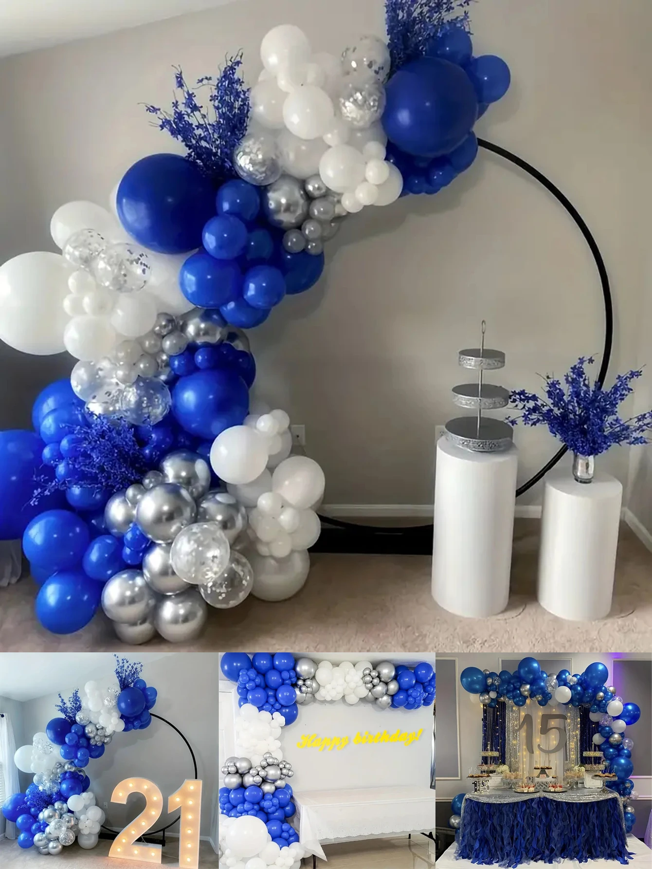 125-teiliges Ballon-Set aus blauem, weißem und silbernem Latex, geeignet für Geburtstagsfeiern, Hochzeiten, Partydekorationen zum Valentinstag