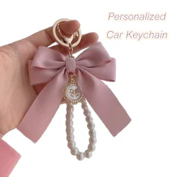 Personalized Pearl Chain Keychain with Creative Bow Design Women's Fashion Bag Pendant & Car Keychain Accessory Unique Gifting