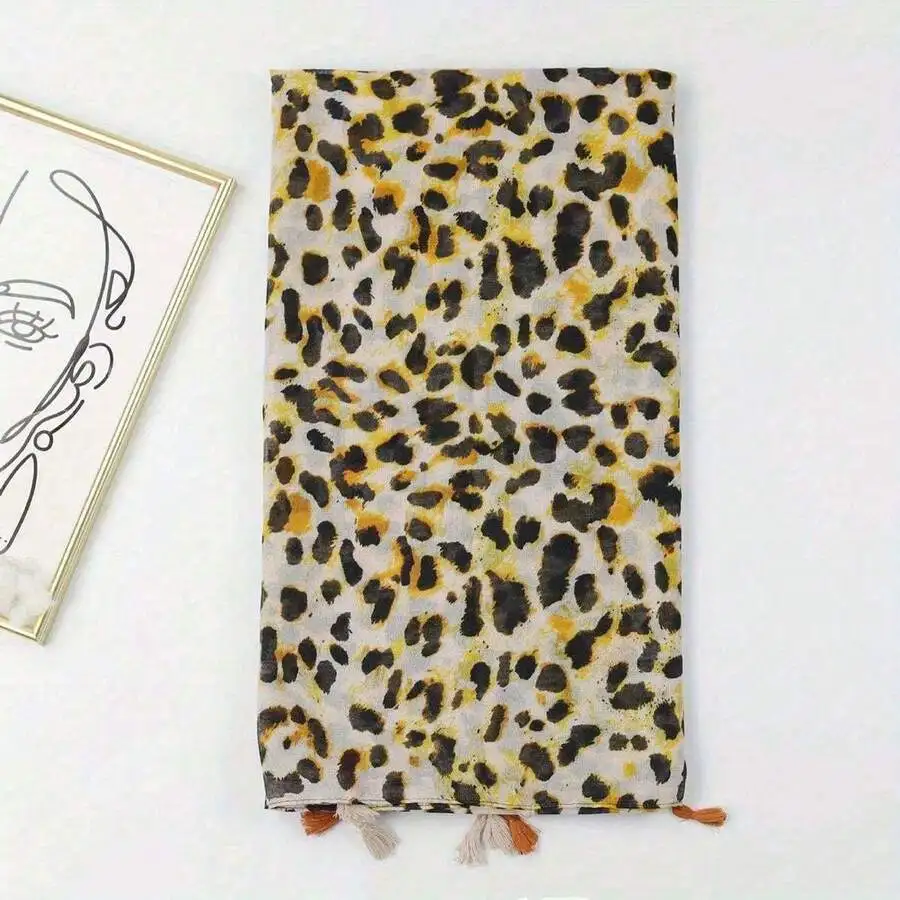 

Leopard Print Tassel Scarf Women Chiffon Shawl Beach Wrap Sun Protection