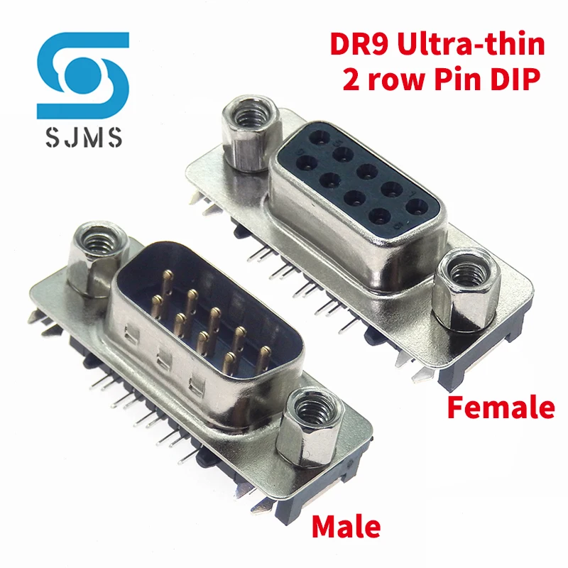 2PCS DB head DR-9 Pole DR9 Male Female DIP Jumper Socket Double row DB9 Slimline connector patch 9PIN DR9 2row Pin