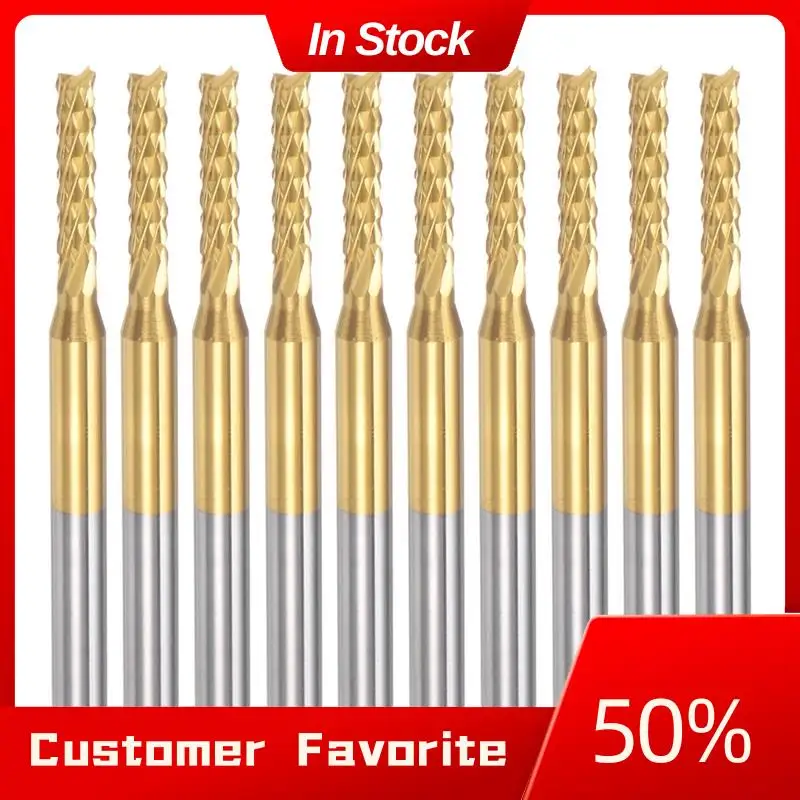 

AT03 Top 10PCS Titanium Coat Carbide End Mill Engraving Milling Cutter CNC Router Bits For PCB Machine, 1/8 Inch Shank