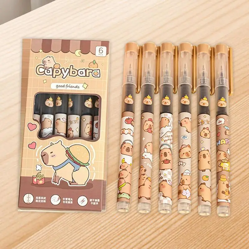 Cute Pen Set 6X Cute Capybara Gel Pens 0.5 Mm Printing Pens Rollerball Pen Aesthetic Pens Quick-Drying Student Stationery Set