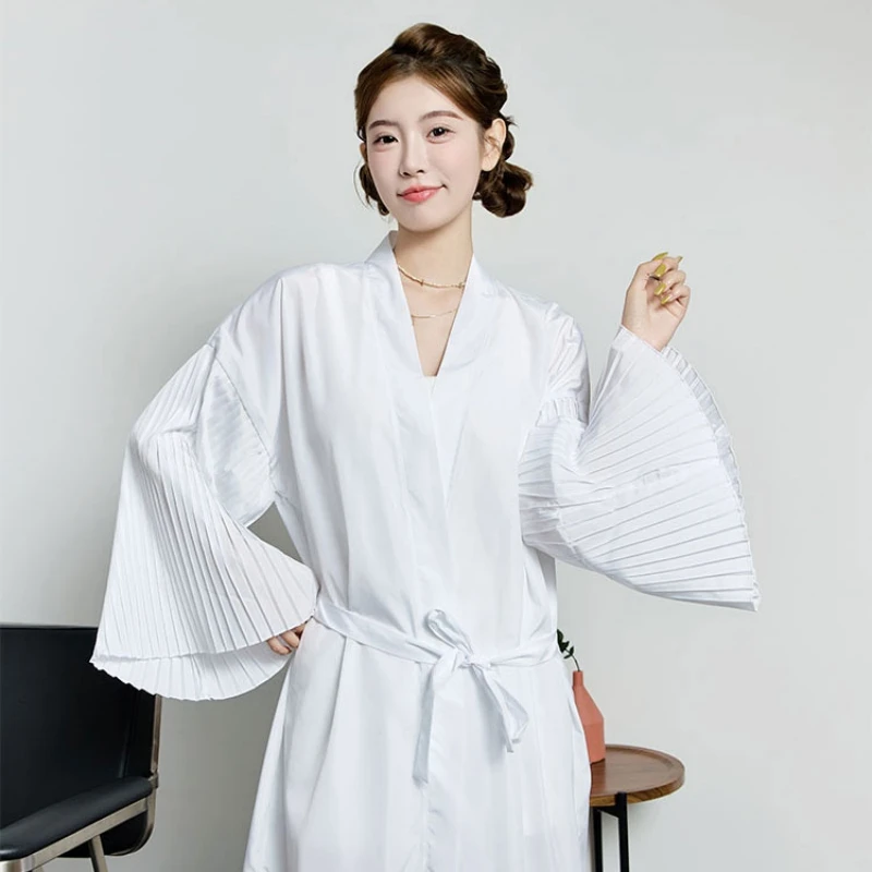 

Beauty Salon Guest Robe Hairsalon Hairdressing Gown Long Sleeve Hairdresser Robes Haircut Kimono Hair Cutting Cape Barber Apron
