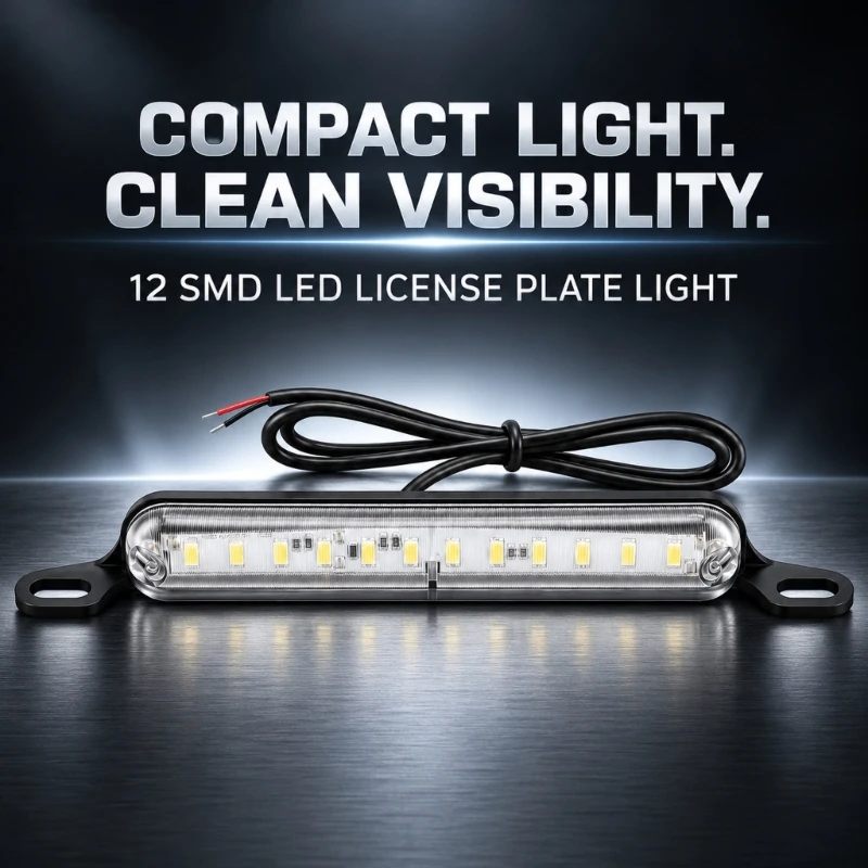 12-LED License Plate Light with White Bar-Style Lamp, Slotted Mounting Points at Both Ends and Attached 2-Wire