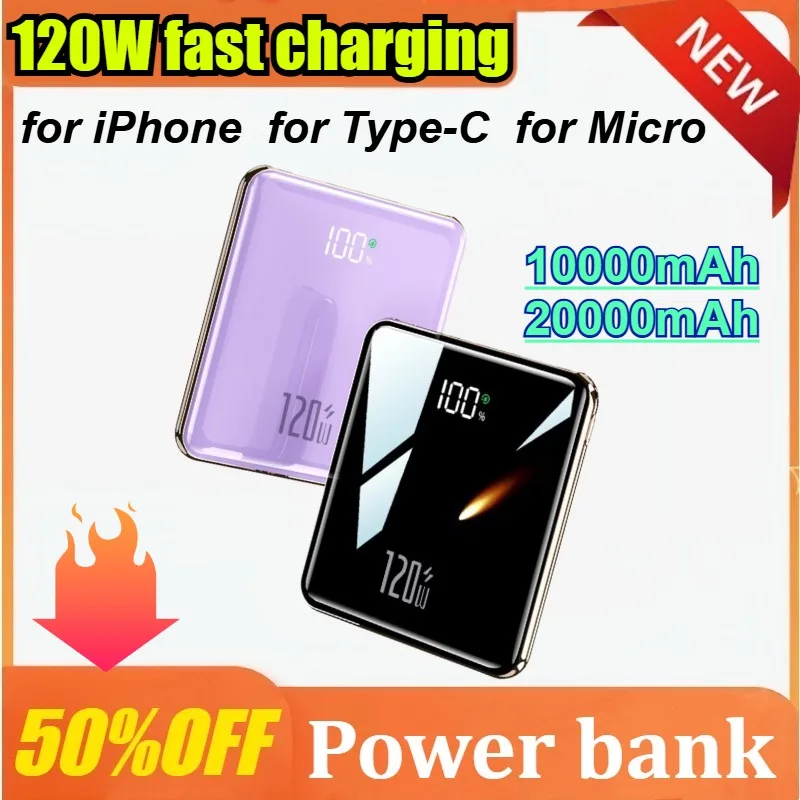 

10000mAh Mini Power Bank Large Capacity Super Fast Charging External Battery Built-in 4 Cables for IPhone for Samsung for Xiaomi