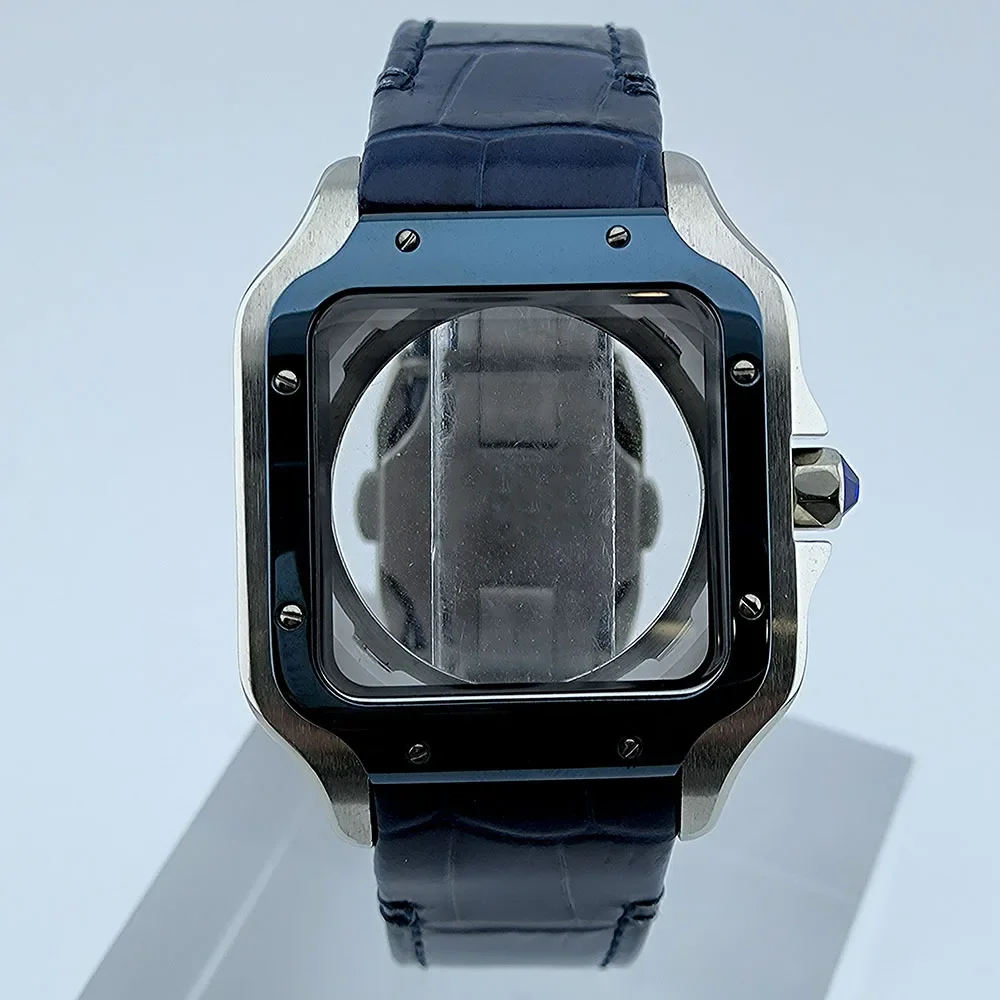 NH35 Watch Case 38mm Square Roma 27mm Dial Folding Buckle Square Stainless Steel Case Leather strap fit for NH35 NH36 Movement