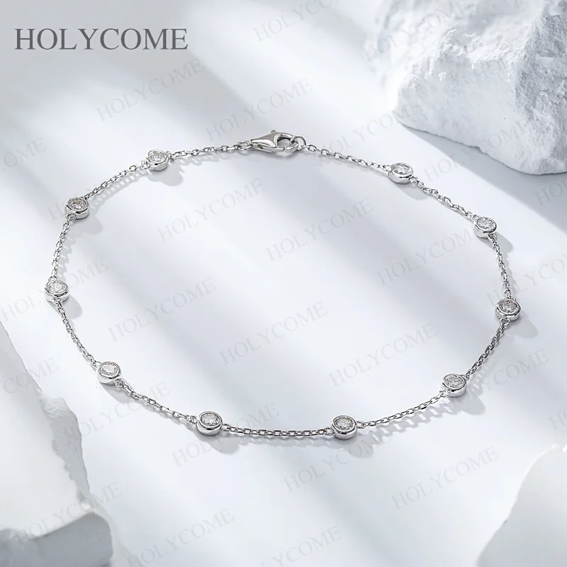 925er Sterlingsilber Armband mit runder, funkelnder Moissanit-Steinbesetzung in D-Farbe und VVS1-Qualität, stapelbar, modisch, für Damen, edler Schmuck. – Detail 3