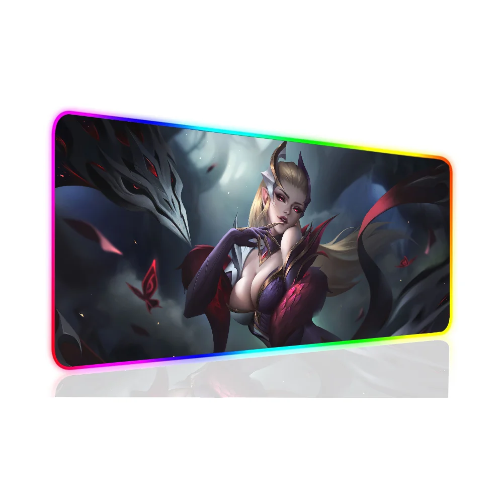 1pc Evelynn Soul Fighter League Of Legends XXL RGB Gaming Mouse Pads HD Black Gamer Accessories Large LED