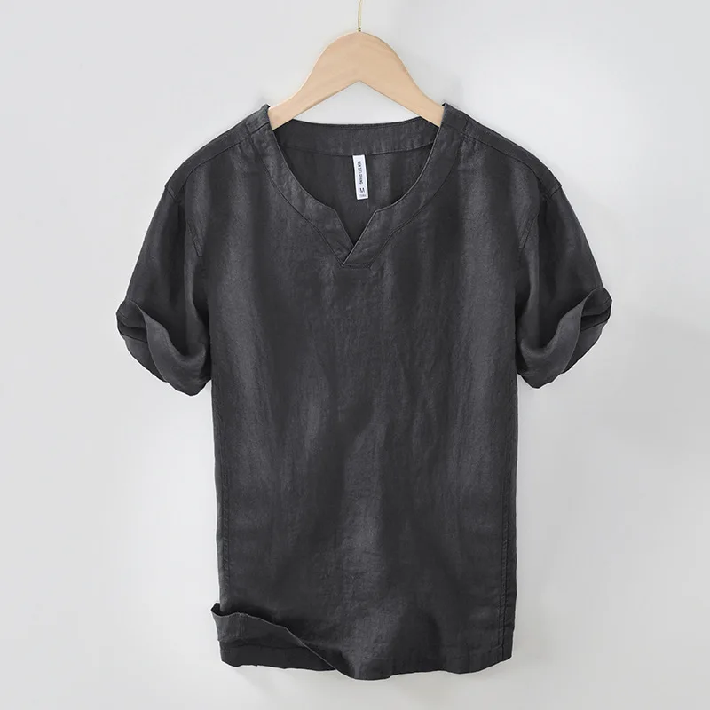 L998 100% Linen Premium T-shirts Men's Summer Fashion Chinese