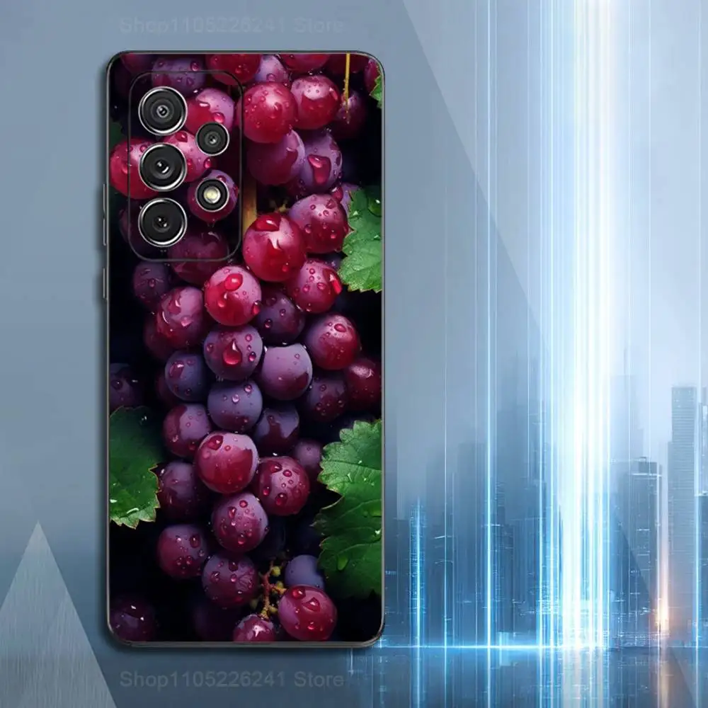 Uvas de frutas de arte púrpura para Samsung S9,S10,S20,S10,S21,S25,S24,S23,Ultra,FE,Plus,Lite, funda negra de silicona suave