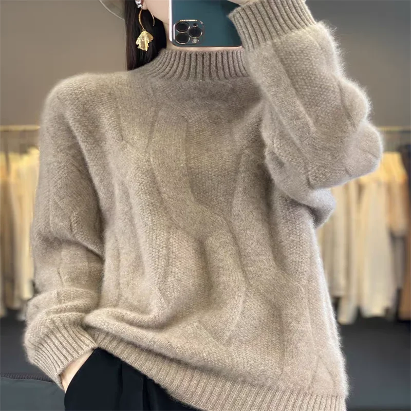 Women\'s pullovers fall/winter high-quality soft 100% merino wool sweater with half high neck and thick cashmere sweater top