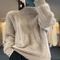 Women's pullovers fall/winter high-quality soft 100% merino wool sweater with half high neck and thick cashmere sweater top