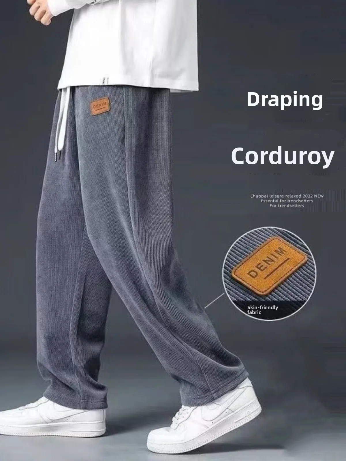 

Men's Corduroy Pants Autumn Winter Loose Straight Leg Casual Trousers Spring Spor Loose Fit Long Straight Tube Trousers