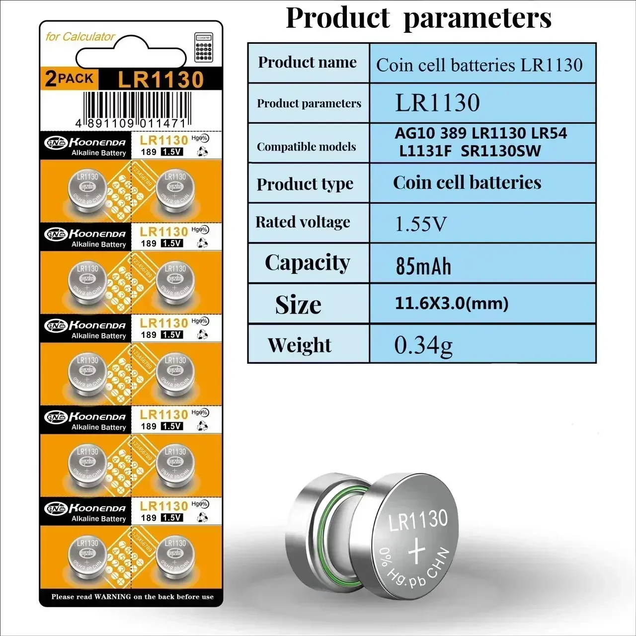 Cella a bottone LR30, AG10/LR54/189/GP89A/389/390/SR54/SR1130SW universale, può essere utilizzata per indicatori laser, termometri, elettr