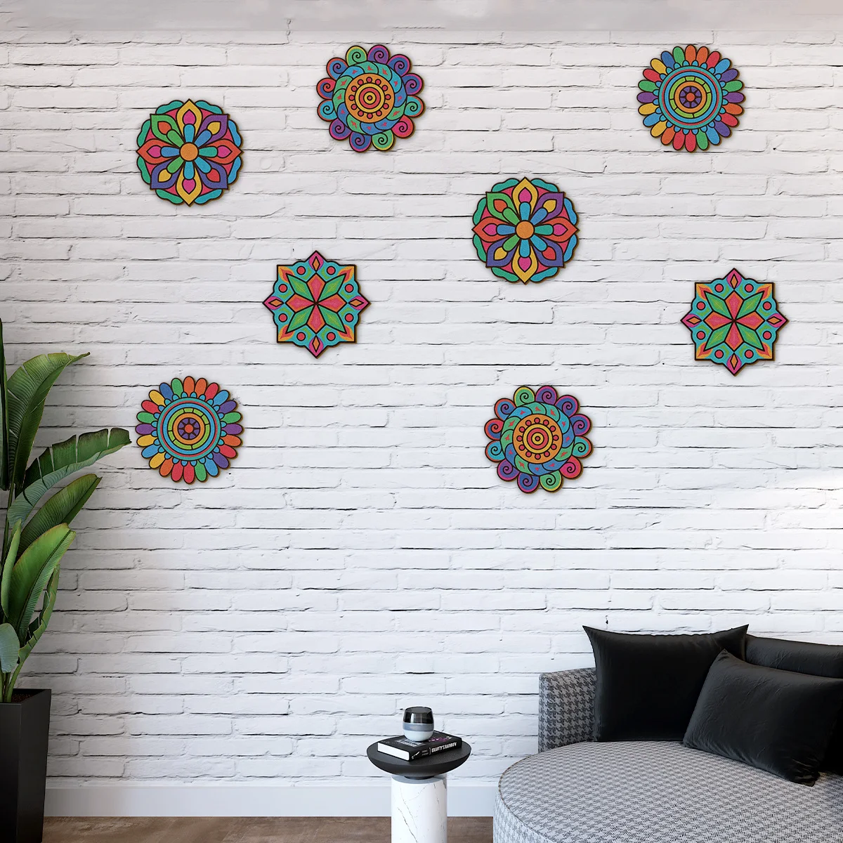 8pcs Unfinished Mandala Coloring Wooden Art Painting DIY Kit, Creative Craft Doodle Tool Kit, High-Quality Materials,Clear Lines view 5