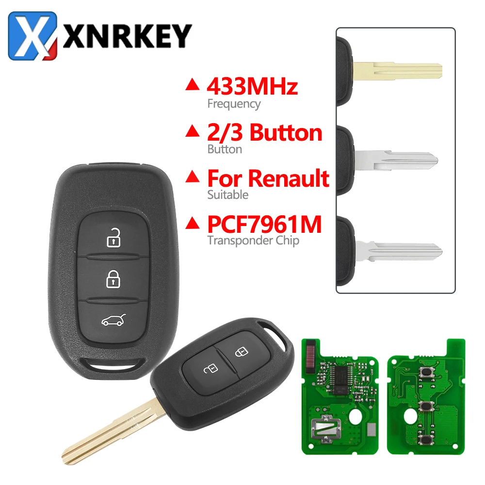 Xnrkey 3b remoto inteligente carro chave pcf7961m chip para renault sandero dacia logan lodgy master3 clio4 espanador de tráfego kwid scenic dokke