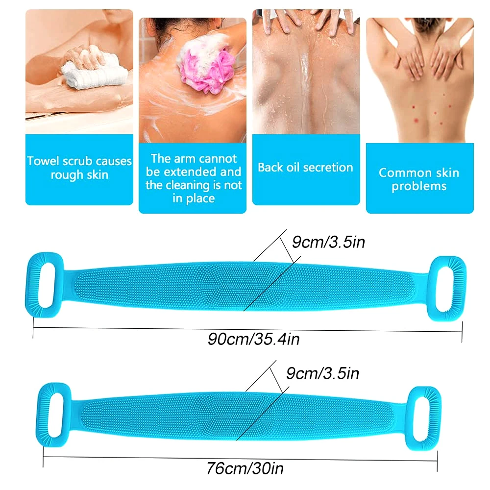 Silicone Back Scrubber Soft Loofah Bath Towel Bath Belt Body Exfoliating Massage for Shower Body Cleaning Bathroom Shower Strap