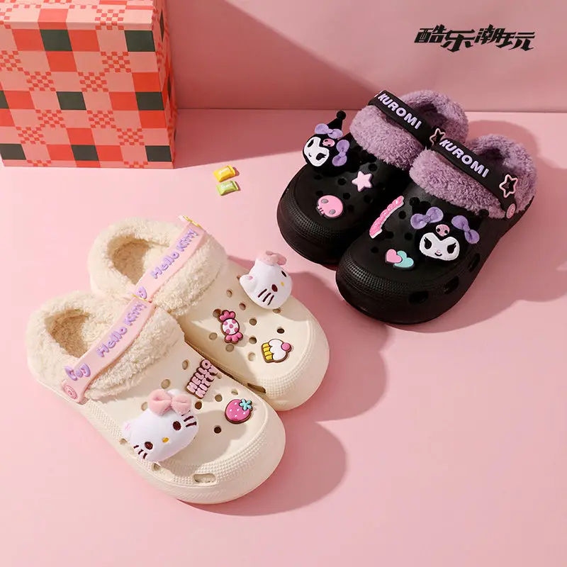 

Hello Kitty Kawaii Kuromi Cartoon Doll Plush Sneakers Women Winter Anime Sanrioed Girl Heart Cute Comfortable Cotton Slippers