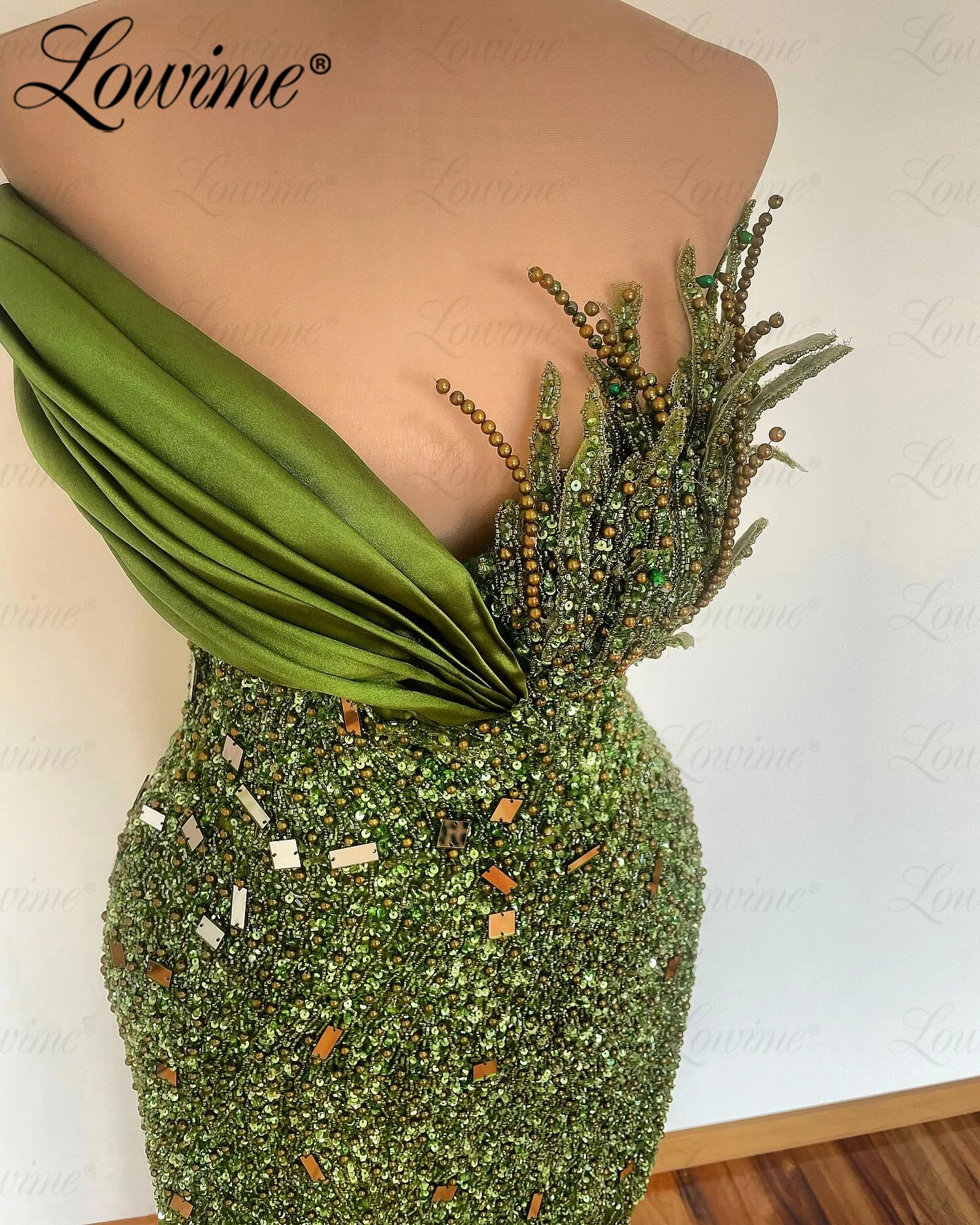 2024 Elegant Aso Ebi Crystal Mermaid Prom Dress Sequined Green One Shoulder Long Party Second Reception Engagement Gowns Dresses