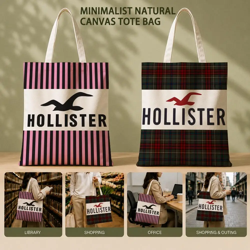 Bolsas de Armazenamento Fashion H-Hollister em Algodão Ecológico, Tote Leve e Dobrável para Viagens, Trabalho, Compras, Praia e Academia