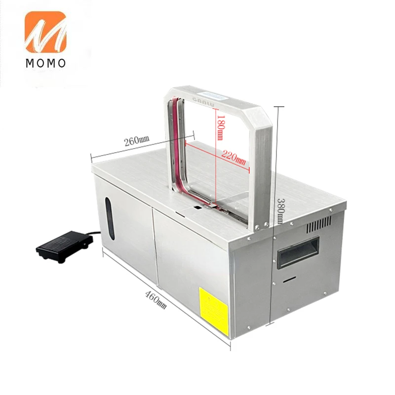 

Ex-Factory Price mini desktop Automatic strapping machines 12mm opp tape /Paper tape / hot melt tape vegetable banding