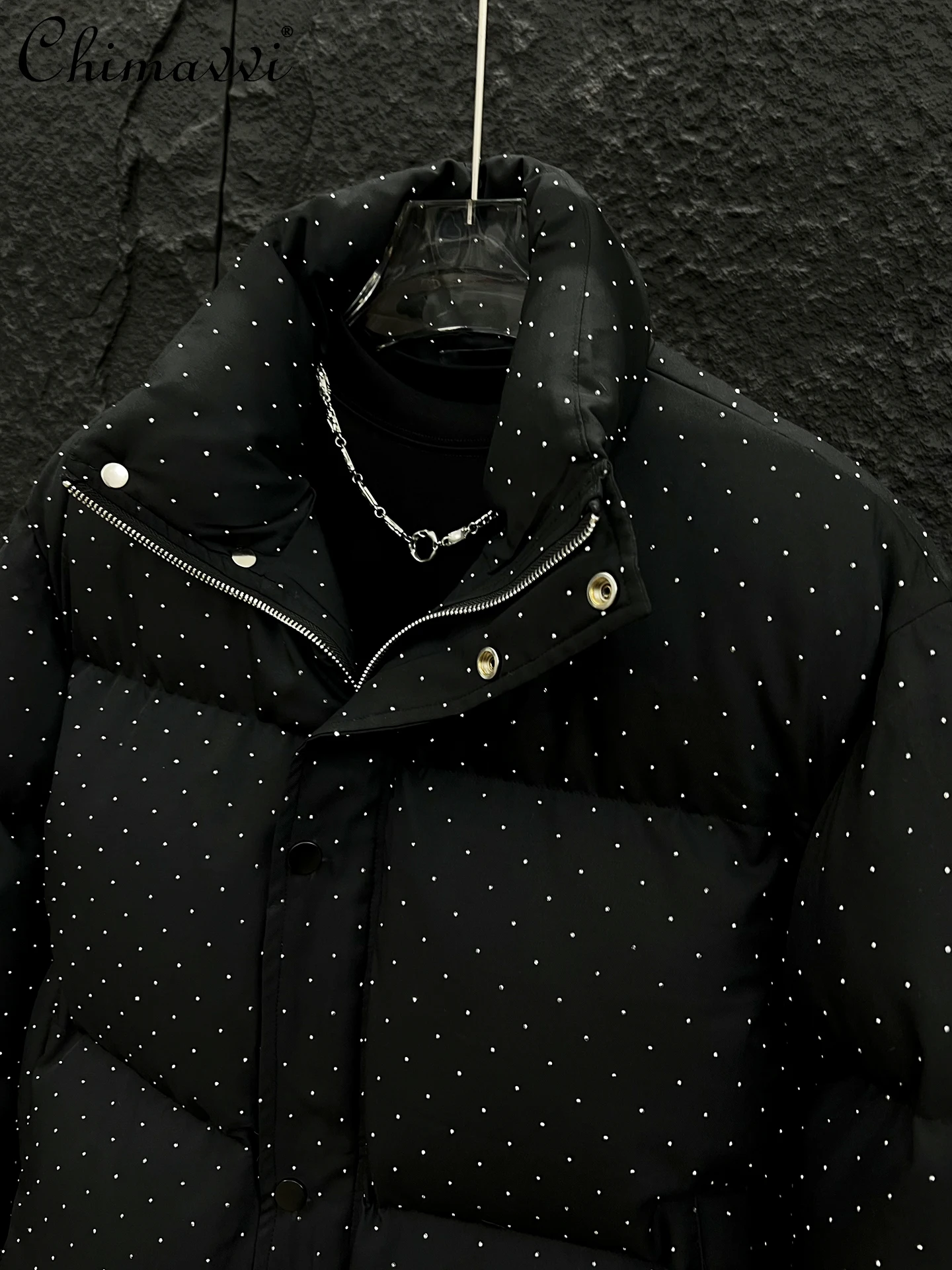 High-end strass estrelado jaqueta de algodão masculino 2025 inverno moda engrossado quente puffer jaqueta manga longa streetwear casaco de algodão